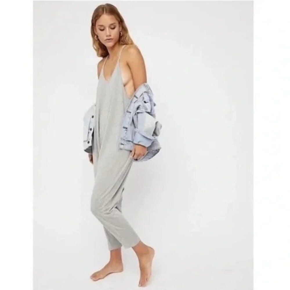Free People Women's LG Why Not Shine Gray Sparkle Jumpsuit Oversized